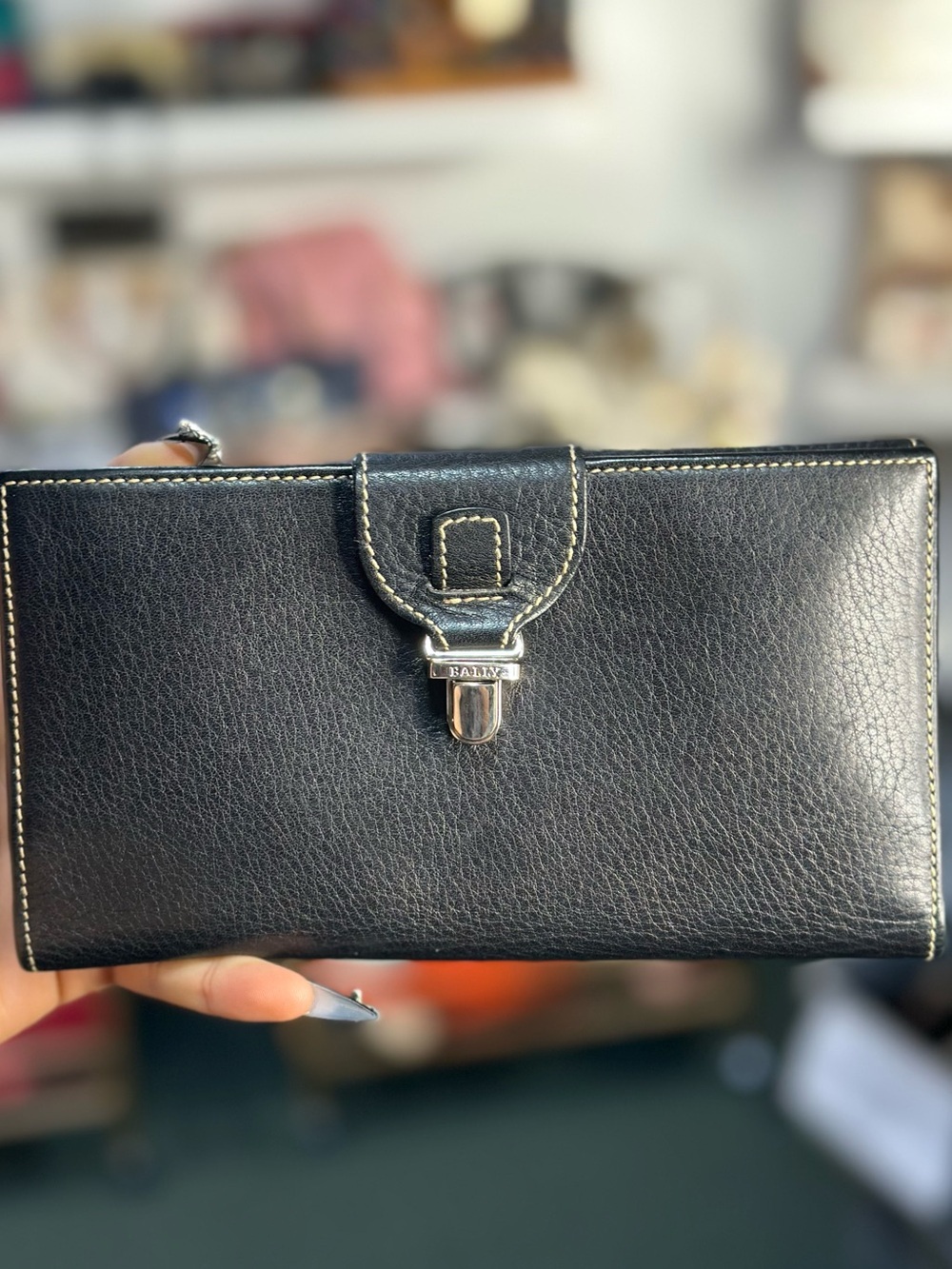 Bally Long Black Leather Wallet